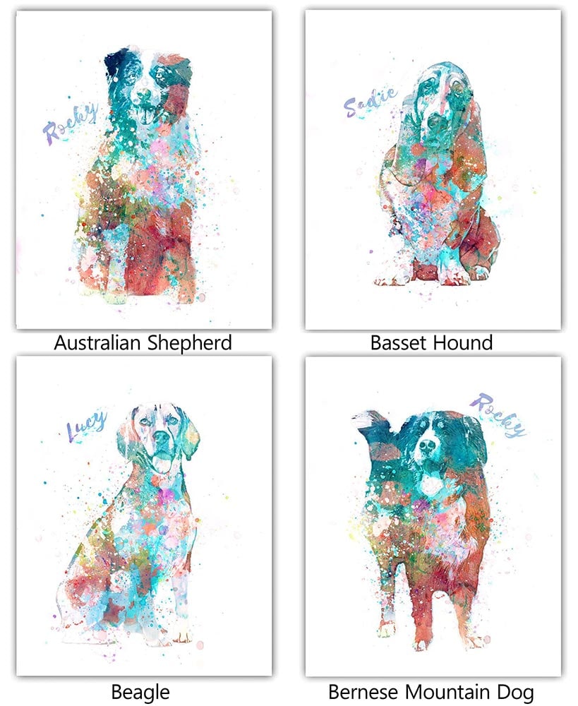 Personalized Watercolor Dog or Cat Breed Wall Art