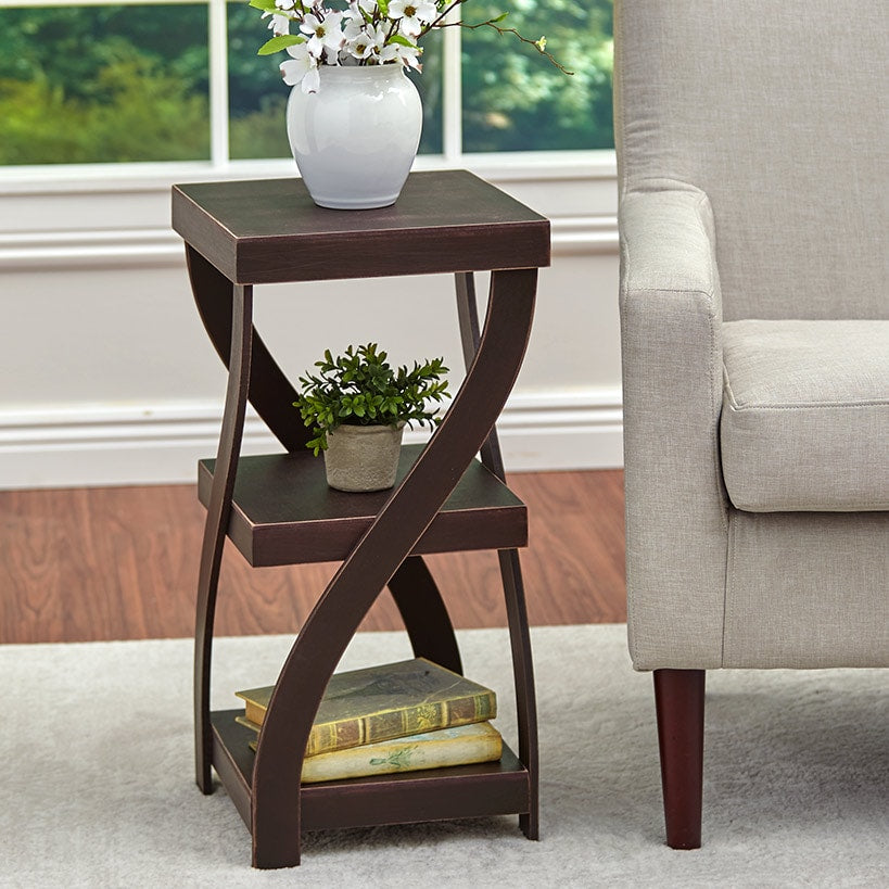 Distressed Twisted Wood Accent Table-Gray, White, Black, or Walnut