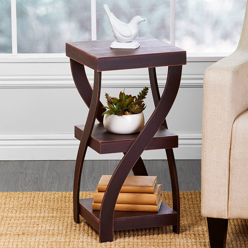 Distressed Twisted Wood Accent Table-Gray, White, Black, or Walnut