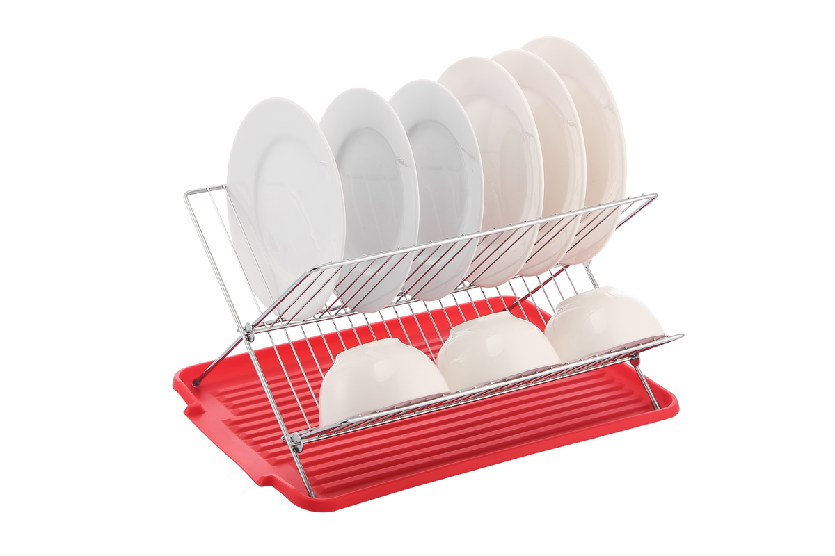 17 Inch X Shaped Stainless Steel 2-Tier Dish Rack for Kitchen Counter