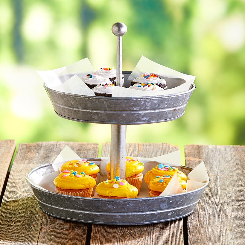 Galvanized Silver Metal Tabletop Serving Collection Tray or Caddy