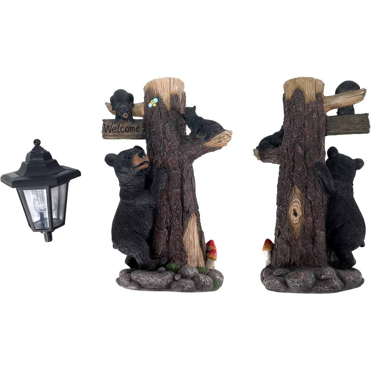Black bear statue welcome sign garden statue with solar light, 19-inch resin bear family on tree, outdoor bear decoration for courtyard, garden, lawn, yard, perfect gift for Thanksgiving, Christmas, M - image 16