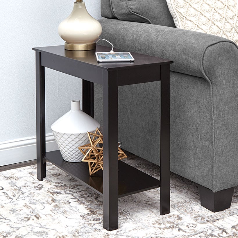 Narrow Side Table with Charging Station - USB Ports and Outlets