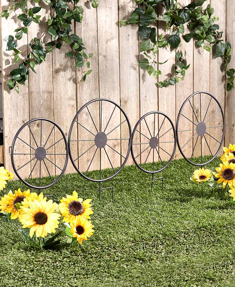 Rustic Wagon Wheel Planter or Fence for Outdoor Spaces