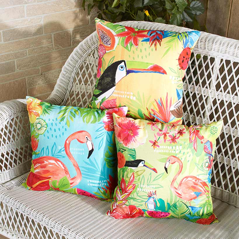Tropical Outdoor Toucan Accent Pillow