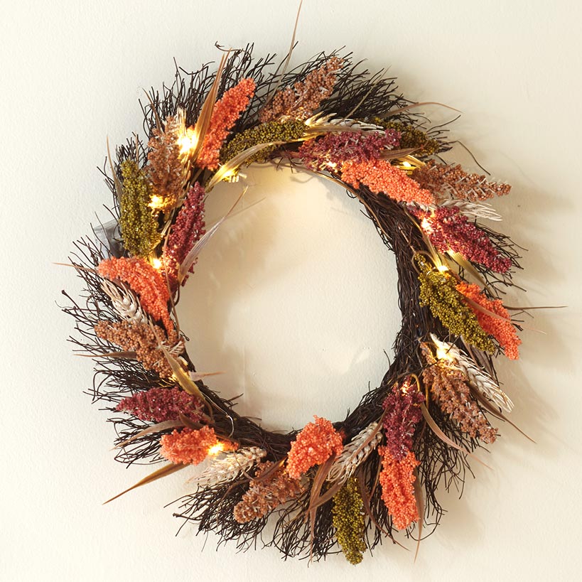 Pre-Lit Faux Fall Botanical Wreath