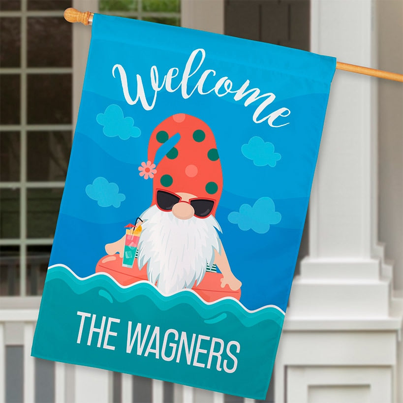 Personalized Summer Gnome Outdoor Flag or Wall Hanging