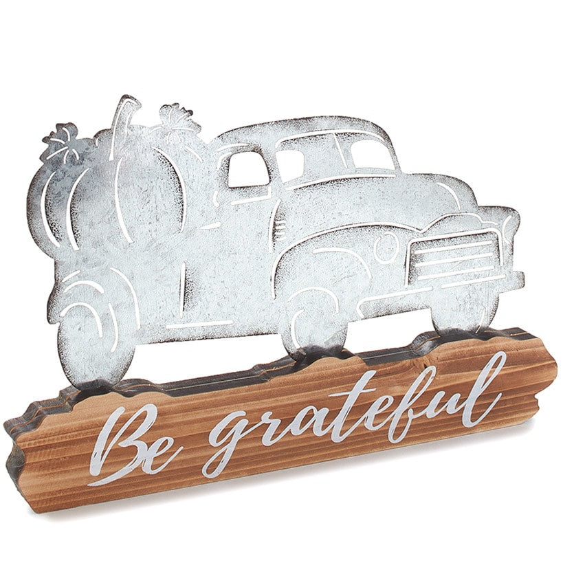 Festive Autumn Tabletop Galvanized Metal Truck Decor