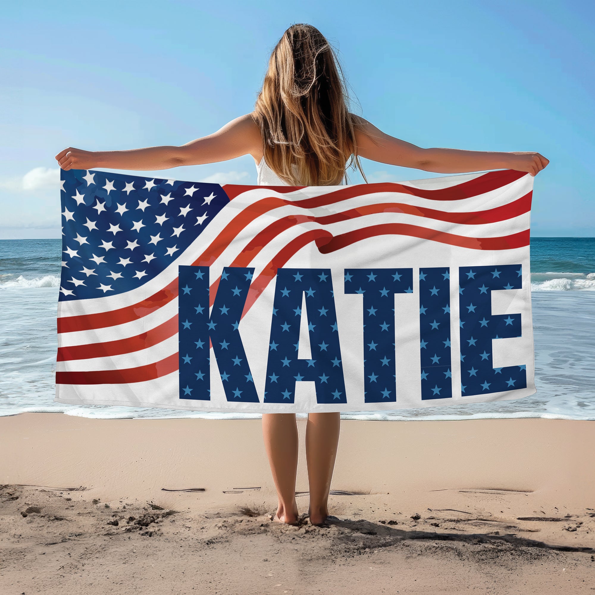 Personalized American Flag Big Bold Name Beach Towel – The