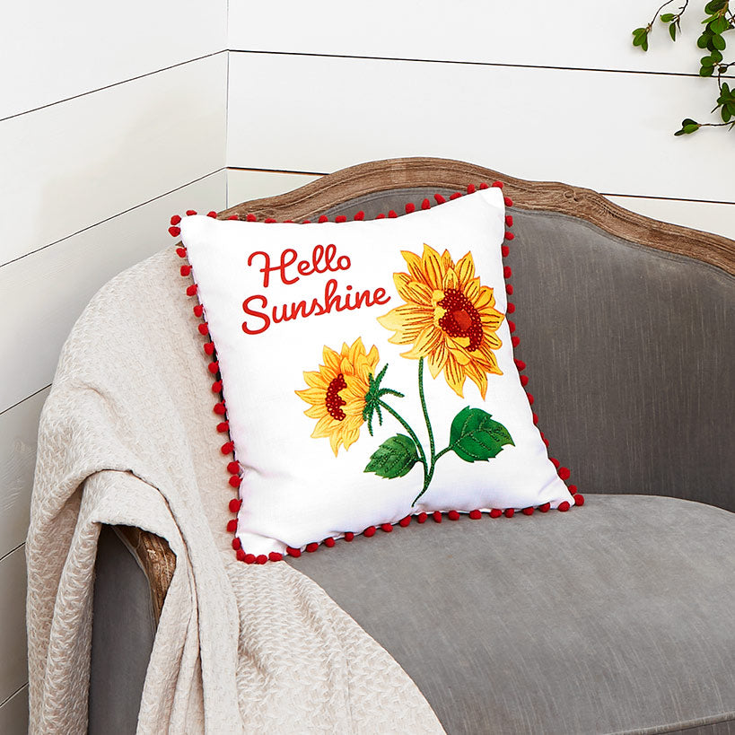 Sunflower Embroidered Decorative Pillow