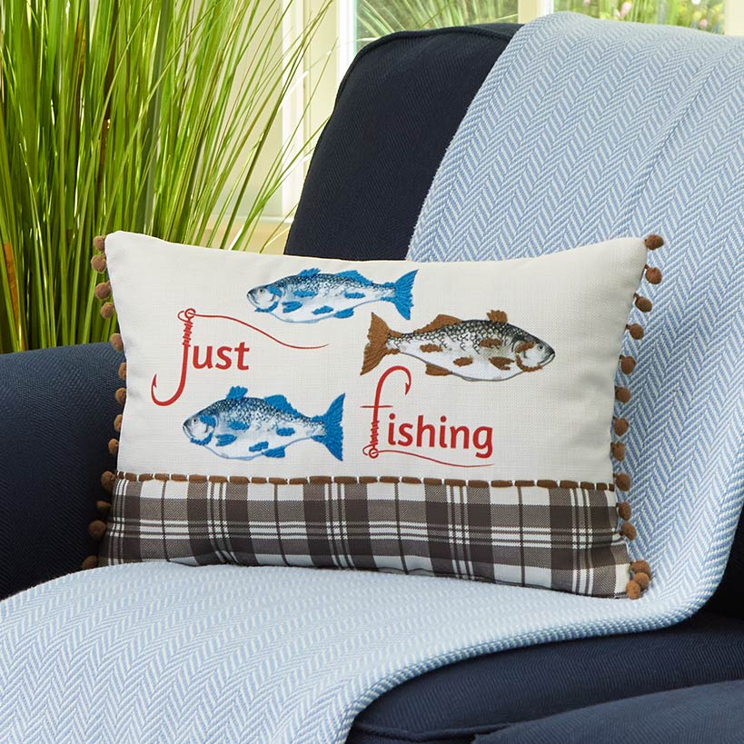 Fishing and Lake Themed Embroidered Decorative Pillow#select-pillow_oblong-just-fishing