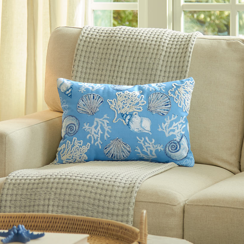 Summer Beach Themed Embroidered Decorative Pillow#select-pillow_oblong-seashell