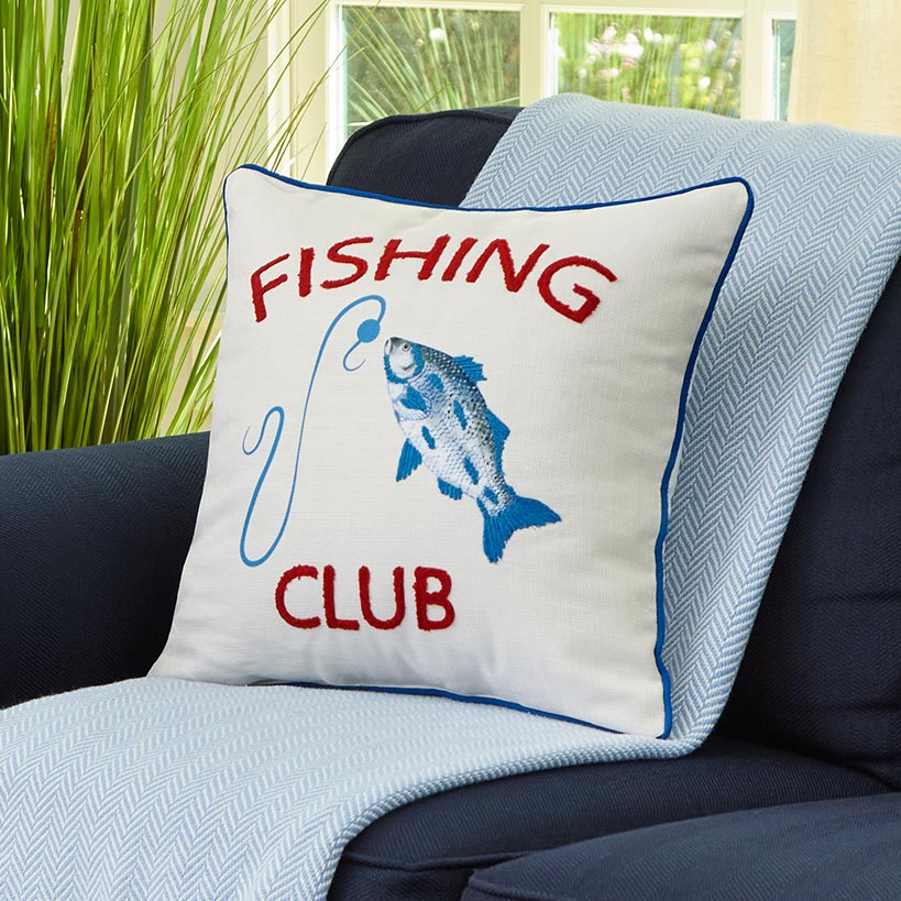 Fishing and Lake Themed Embroidered Decorative Pillow#select-pillow_square-fishing-club