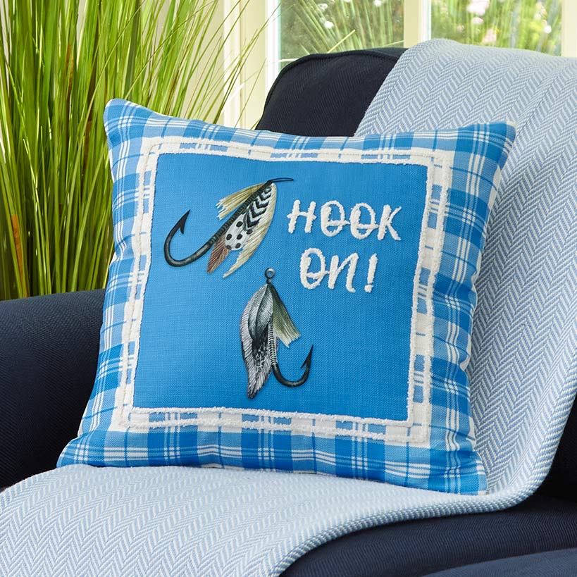 Fishing and Lake Themed Embroidered Decorative Pillow#select-pillow_square-hook-on