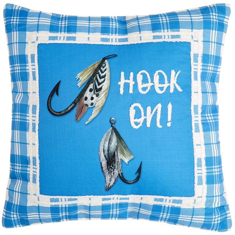Fishing and Lake Themed Embroidered Decorative Pillow