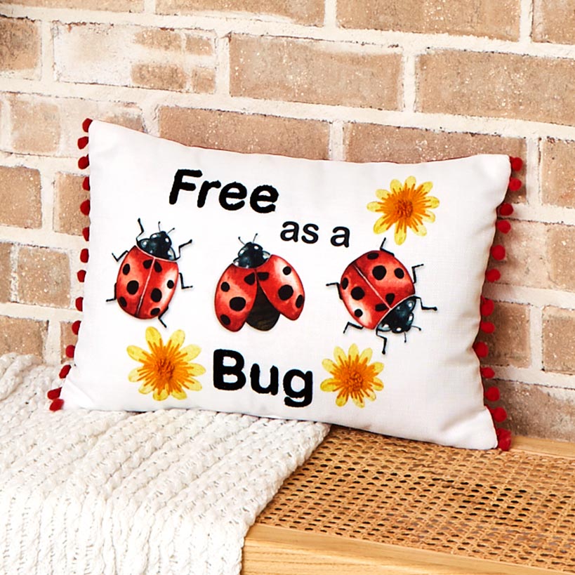 Ladybug Embroidered Decorative Pillow