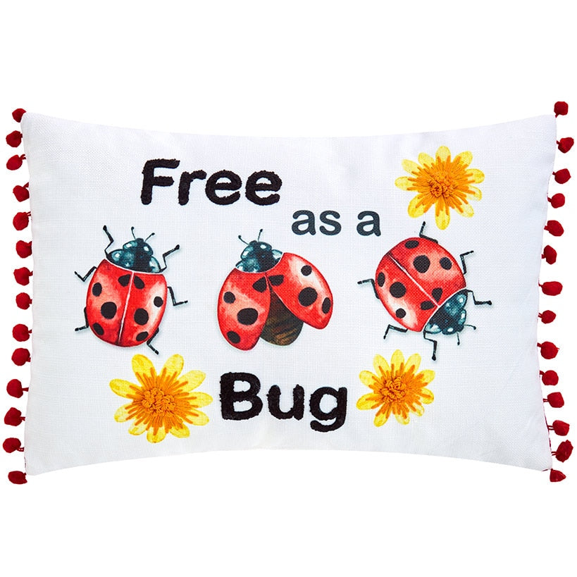 Ladybug Embroidered Decorative Pillow