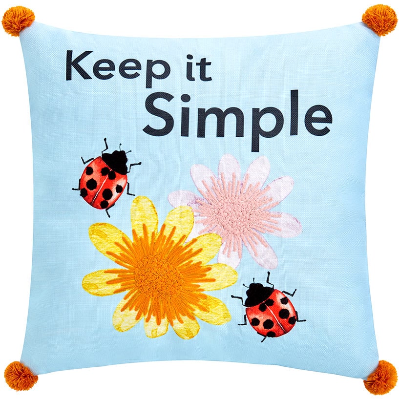 Ladybug Embroidered Decorative Pillow
