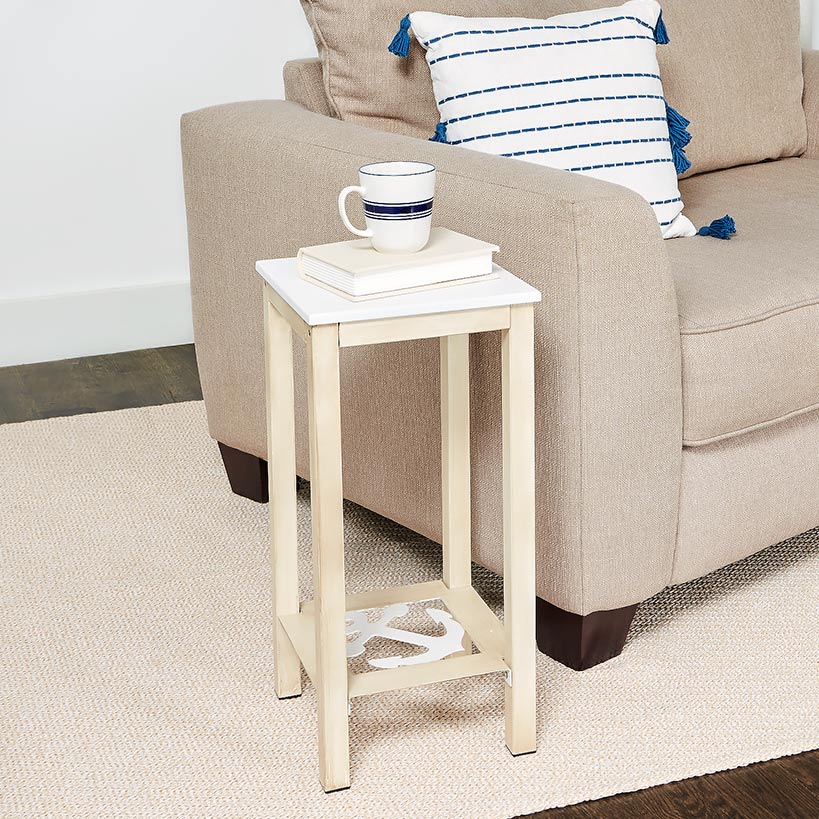 Nautical Accent Wooden End Tables - Anchor or Wheel Design
