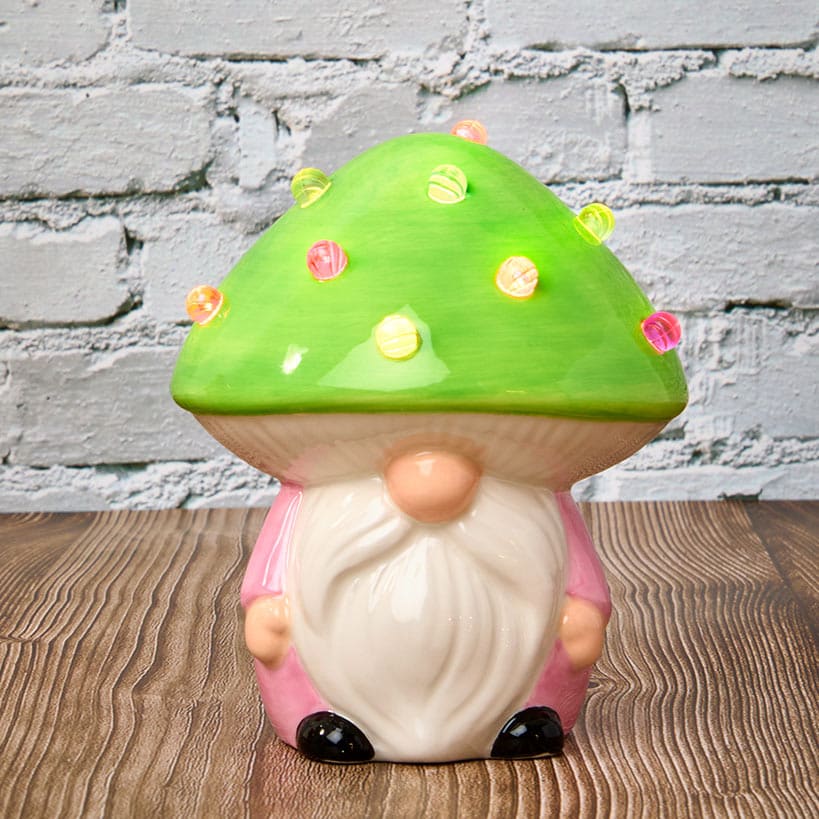 Lighted Ceramic Gnome Mushroom Accent Light - Batteries Included