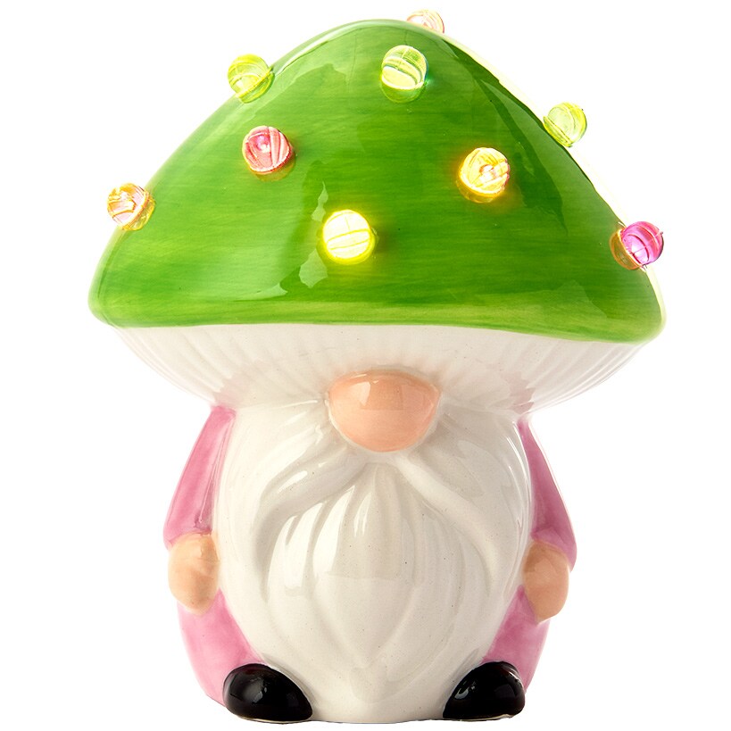Lighted Ceramic Gnome Mushroom Accent Light - Batteries Included