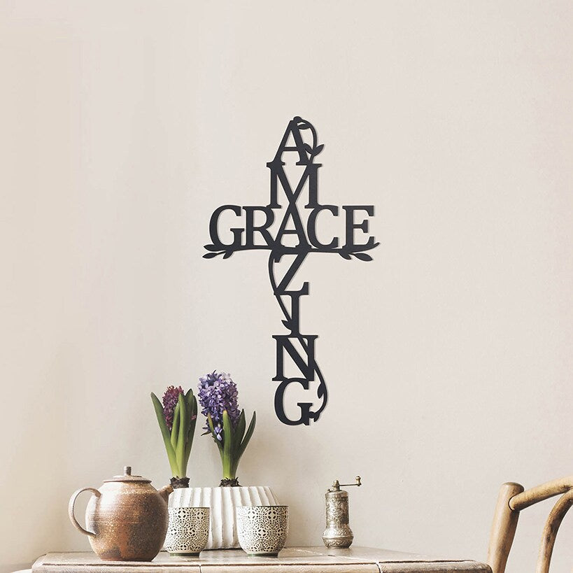Amzaing Grace Wood Cross Plaque