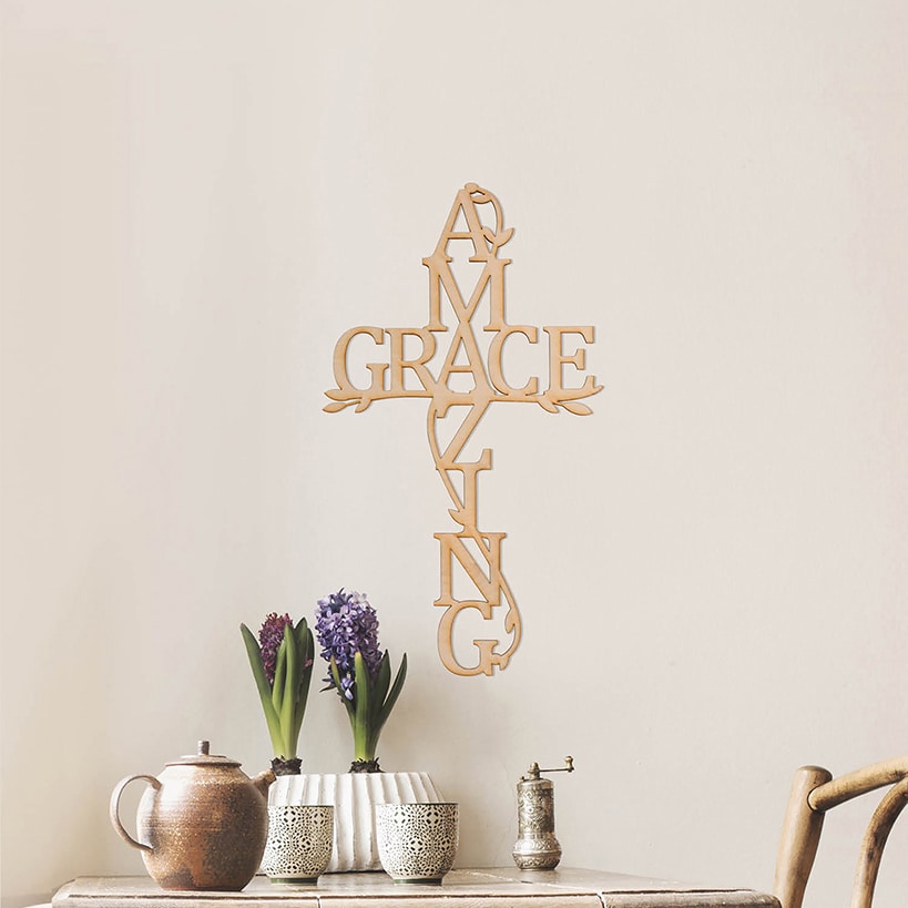 Amzaing Grace Wood Cross Plaque