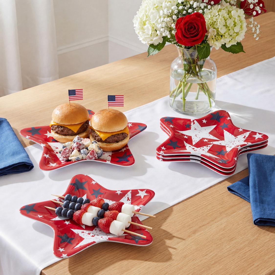 Americana Patriotic Melamine Appetizer Plates - Set of 4