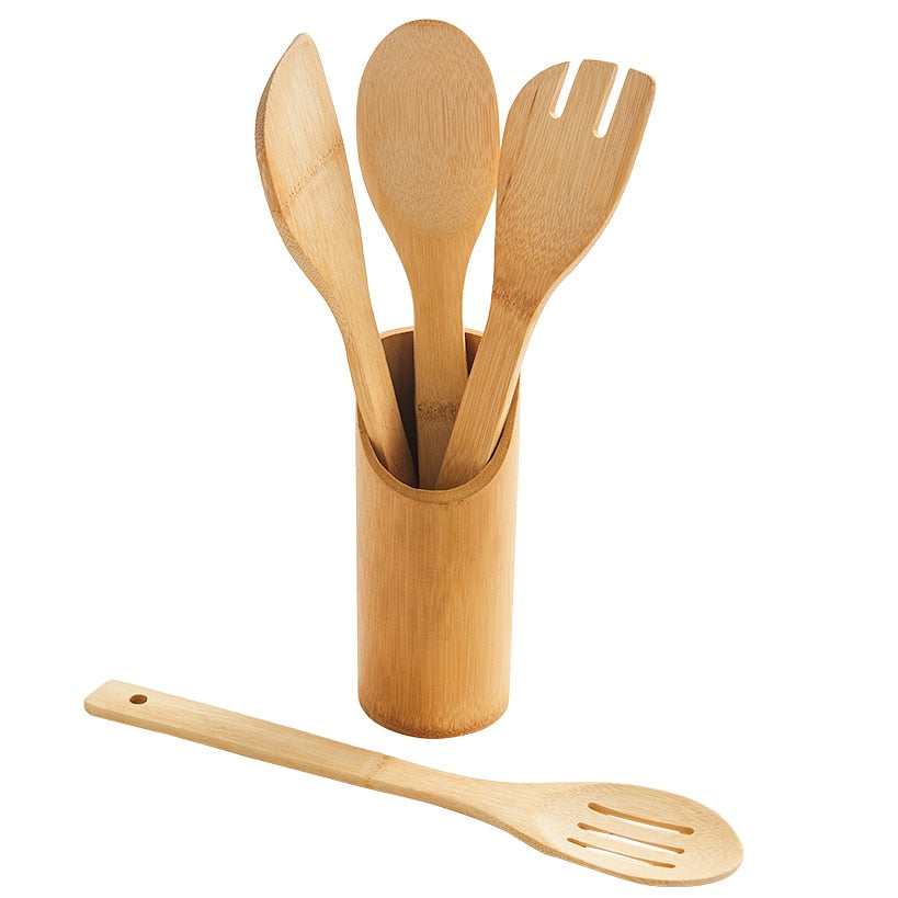 Kitchen Utensil Set in Bamboo with Matching Crock