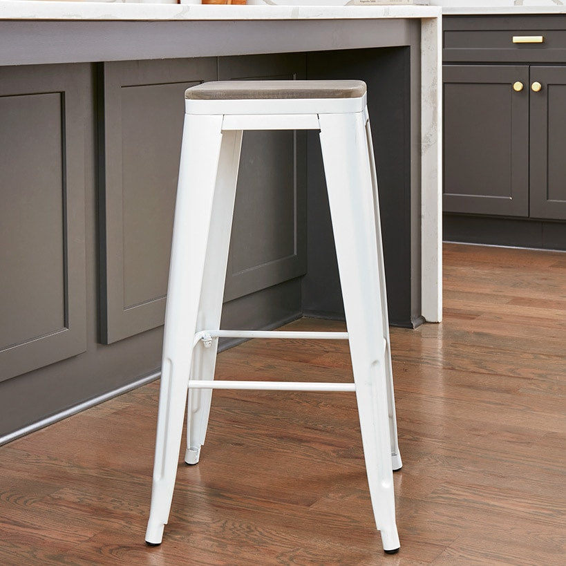 Backless Metal Barstool with Wood Square Seat - 24"H or 30"H