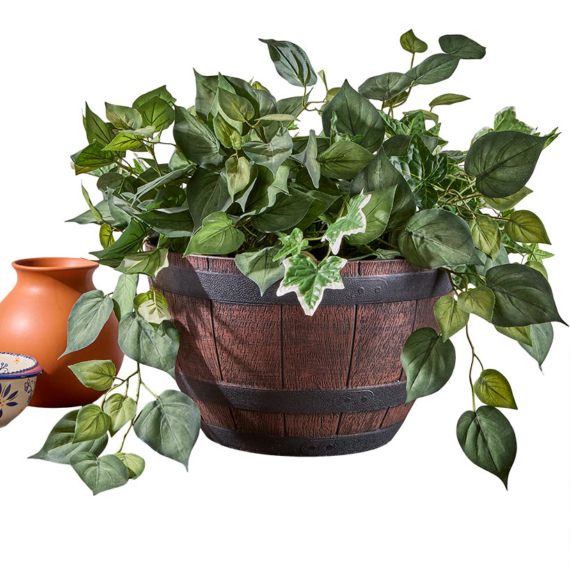 Barrel Shaped Planter Indoor or Outdoor 15" dia x 9"H