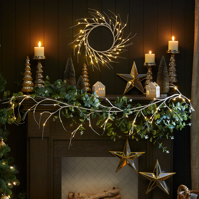 Lighted Winter Birch Branch Garland - 6.5 Foot - Battery Operated