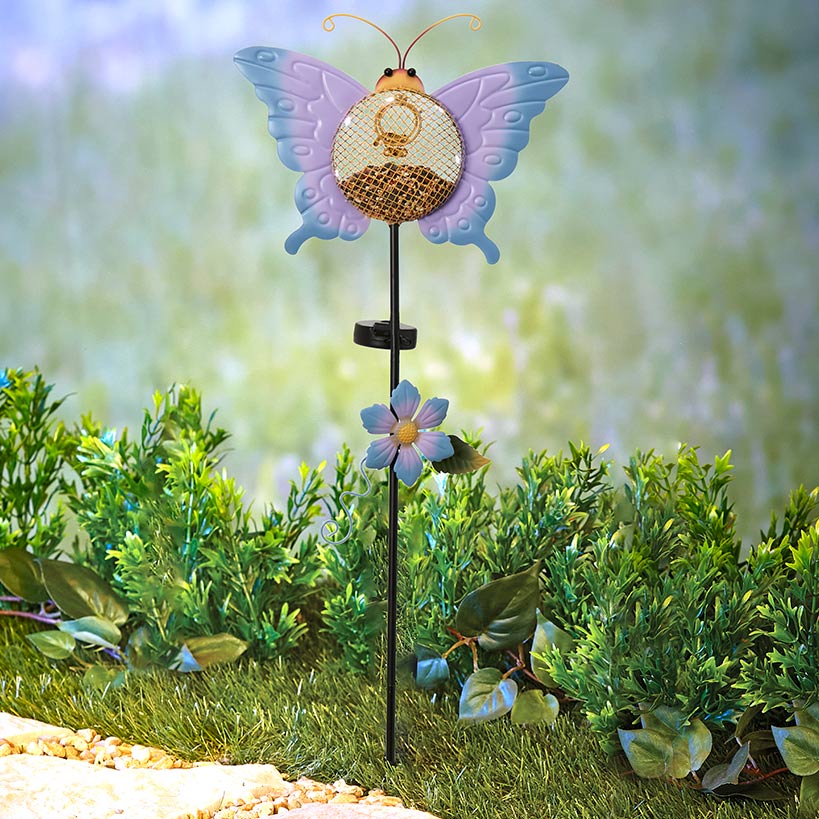 Solar Birdfeeder Stakes Flower or Butterfly