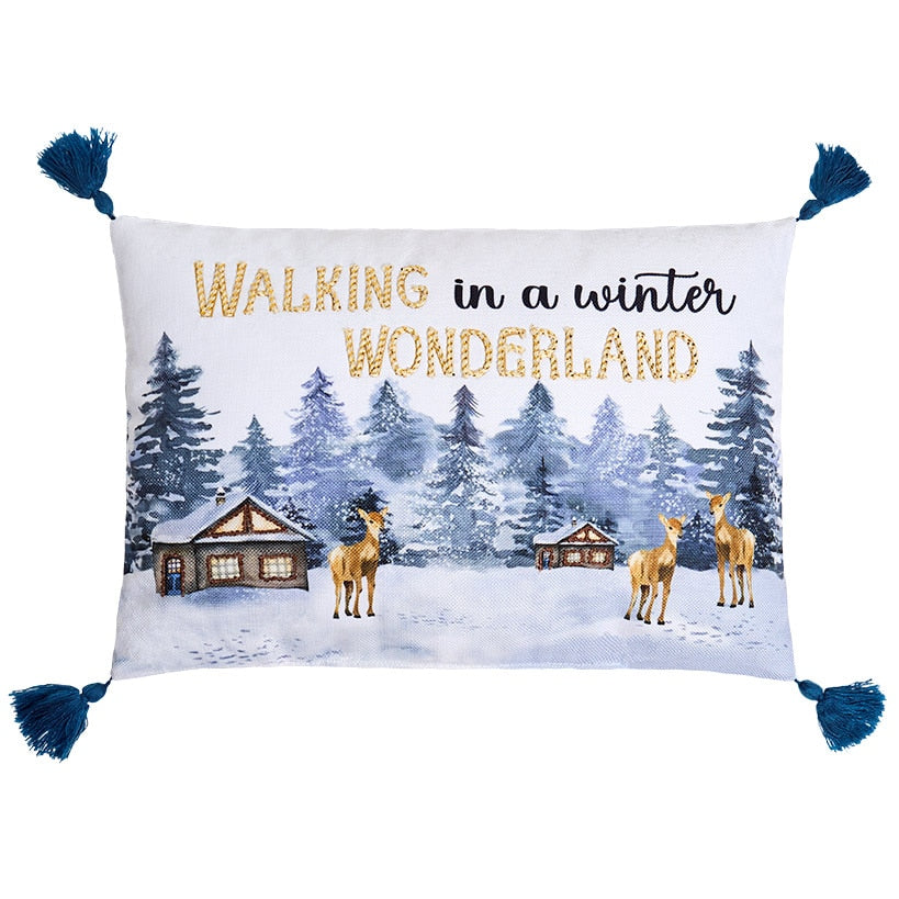 Blue Christmas Embroidered Winter Wonderland Accent Pillow