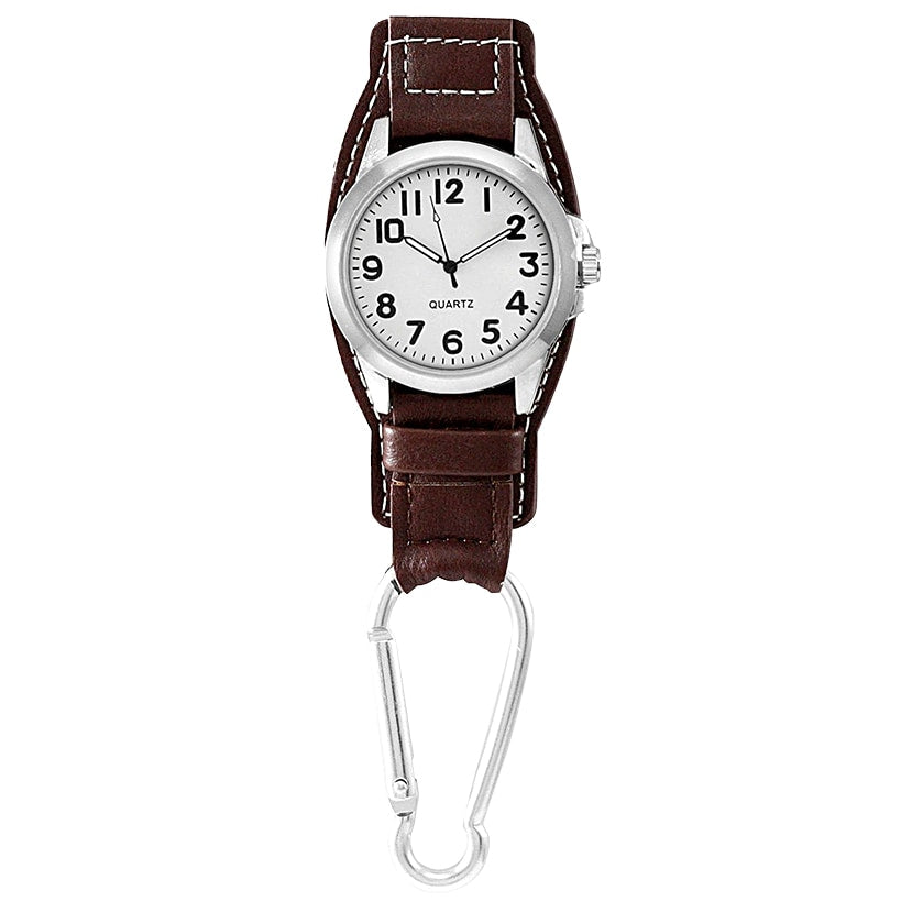 Clip On Analog Watch Brown with Carabiner