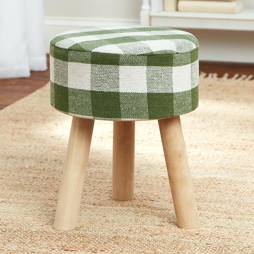 Buffalo Check Round Footstool Ottoman with Wood Legs - 16"H#select-color_green