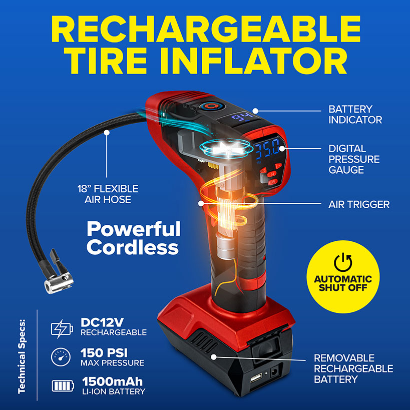 Bullseye™ Pro Rechargeable Tire Inflator - Fast, Portable, and Efficient