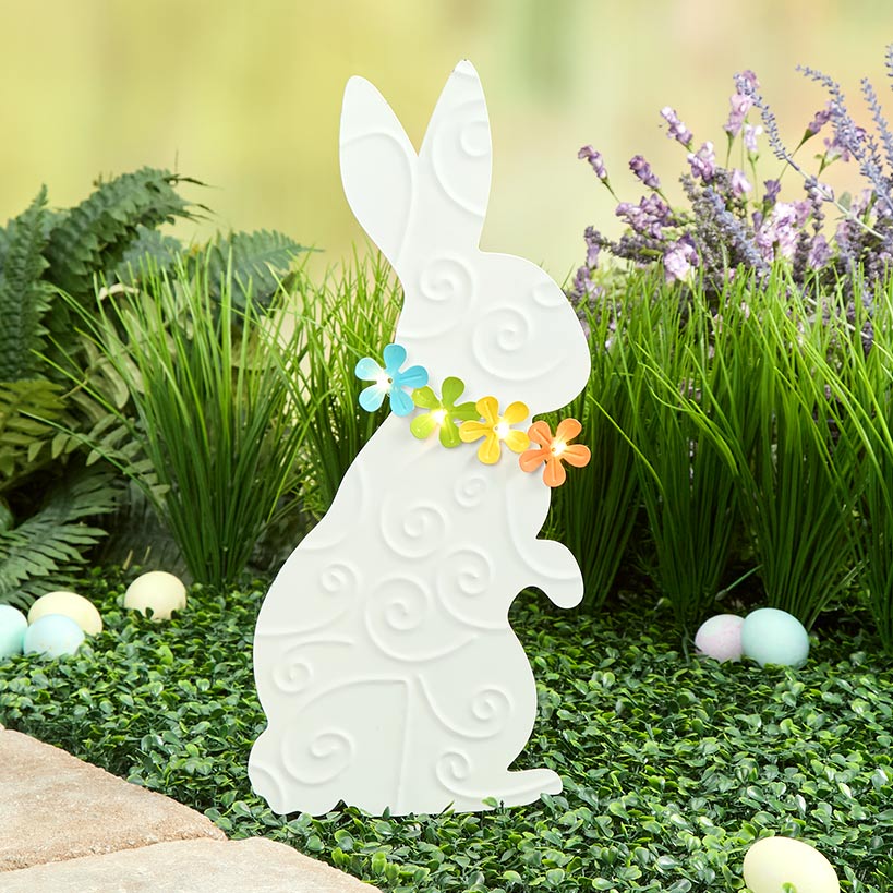 Easter Bunny With Solar Flowers Stake - Sitting or Standing
