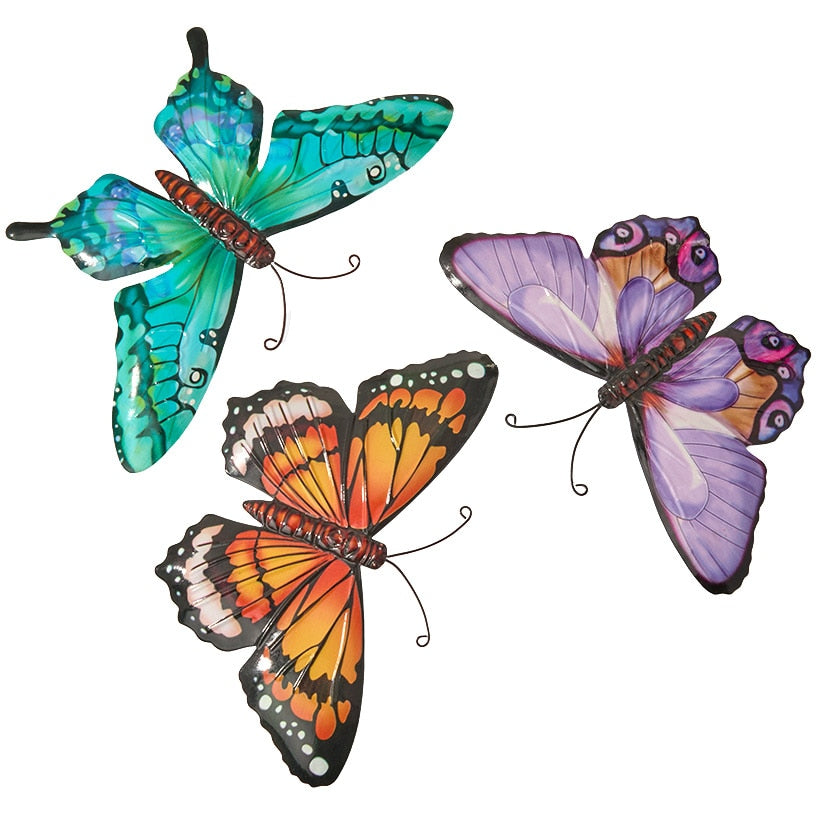 Butterfly Wall Hanging Metal Decor Trio Orange Turquoise and Purple