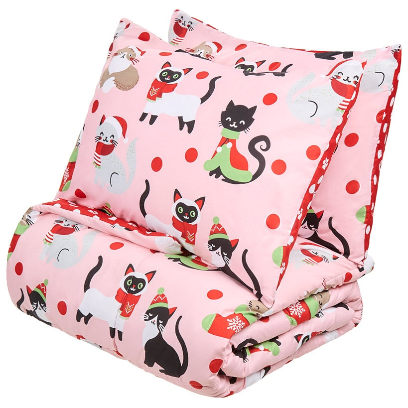 Cat Christmas Complete King Comforter Set