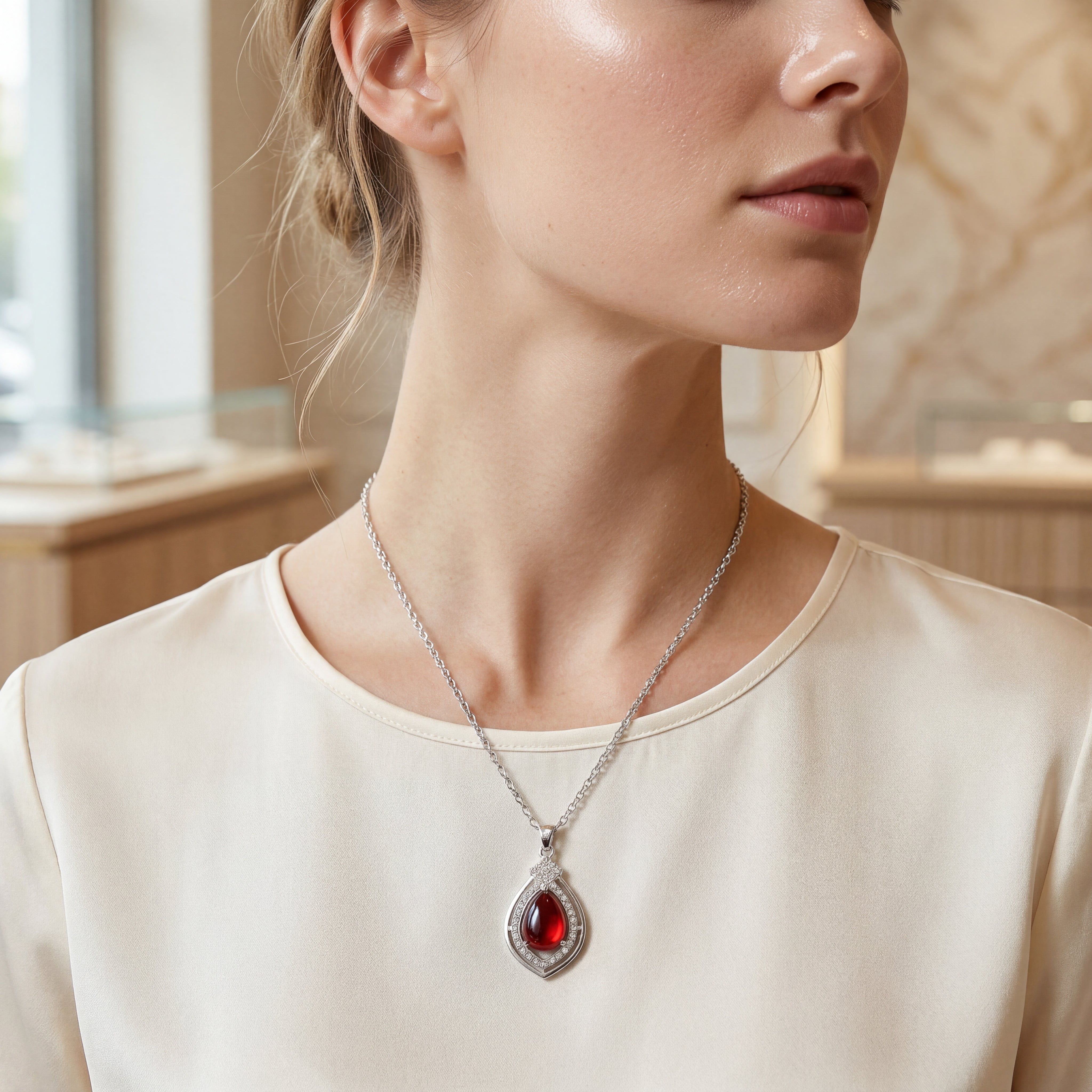 Chalcedony Red Stone Pendant with Chain