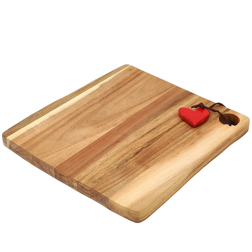 Acacia Cheese Board with Red Heart Accent