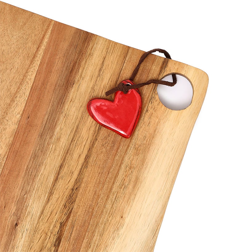 Acacia Cheese Board with Red Heart Accent