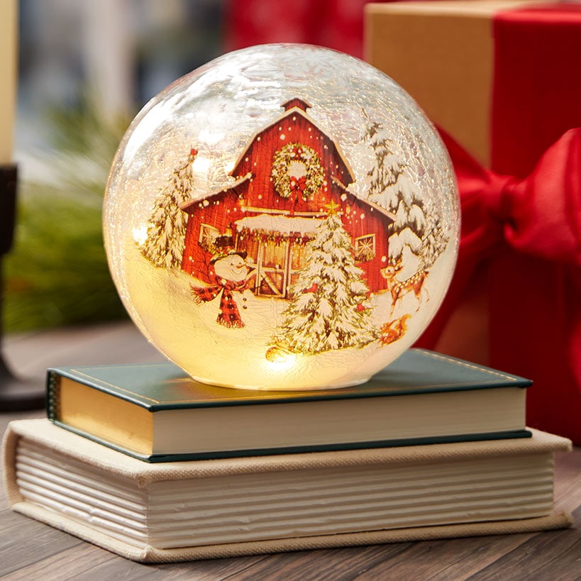 Christmas Glass Globe Nativity or Red Barn With Fairy Lights#select-globe_red-barn