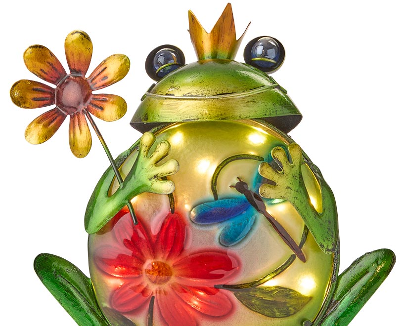 Solar Vibrant Frog Garden Statue With Flowers