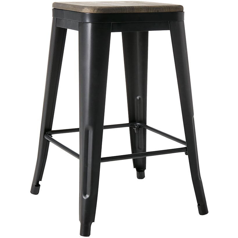 Backless Metal Barstool with Wood Square Seat - 24"H or 30"H