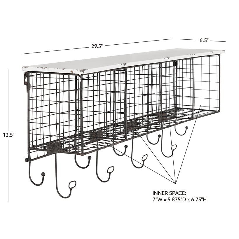 Four Cubby Wall Shelf with Hooks