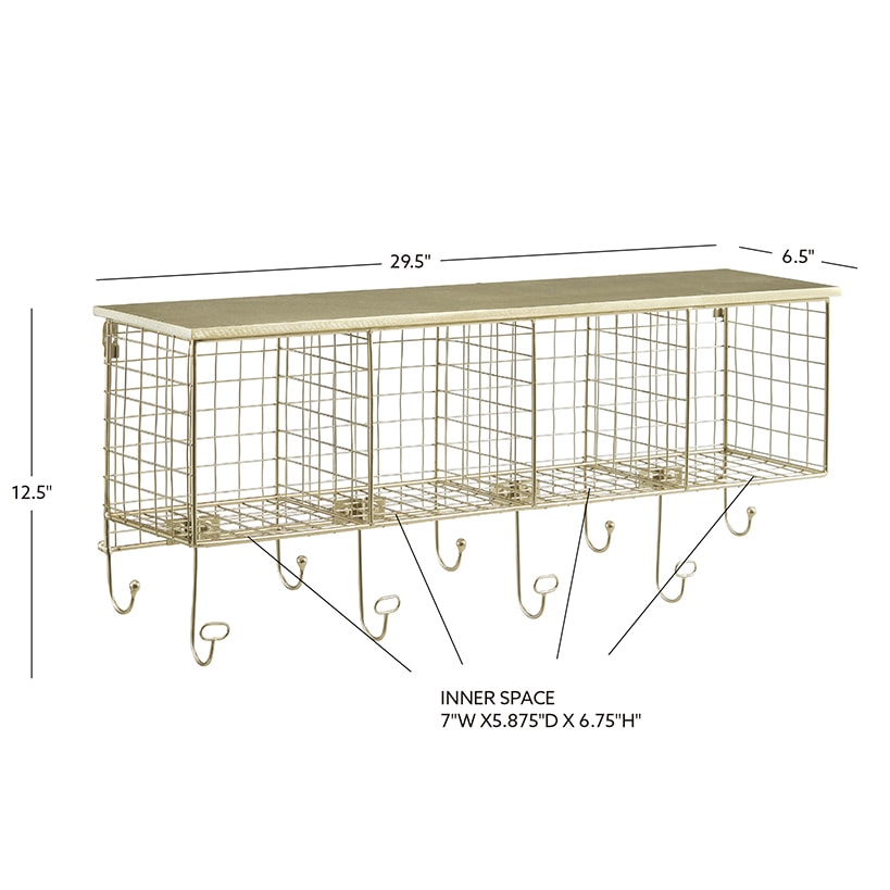 Four Cubby Wall Shelf with Hooks
