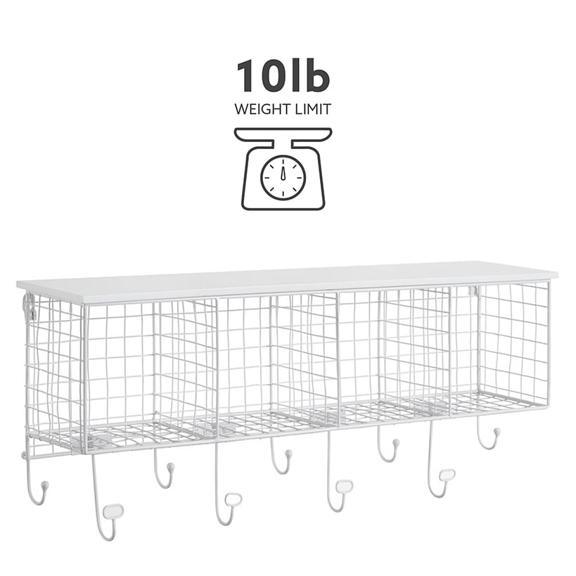 Four Cubby Wall Shelf with Hooks
