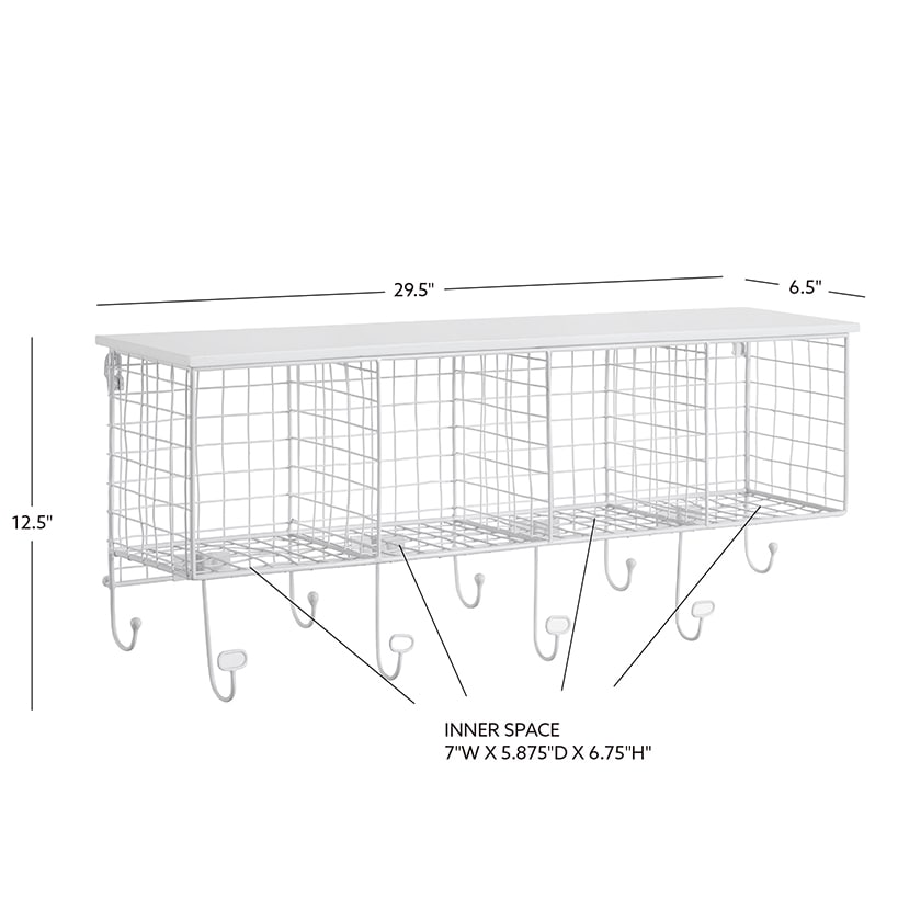 Four Cubby Wall Shelf with Hooks